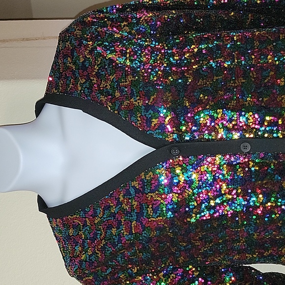 KANCY KOLE Multi Color Sequined Button Up Cardigan Sweater Style Jacket size L - Picture 4 of 13